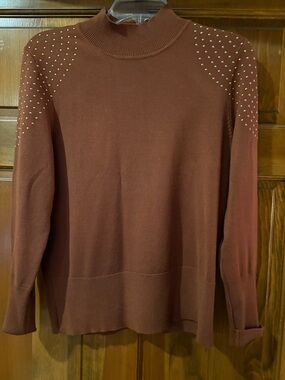 Classic Stud-Shoulder Cowl Neck Sweater - Rust